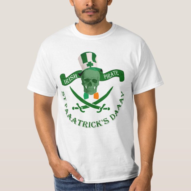 Funny Irish pirate St Patrick's day T-Shirt (Front)
