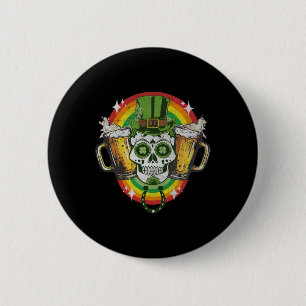 Funny Irish Skull St Patricks Day Beer Leprechaun  6 Cm Round Badge