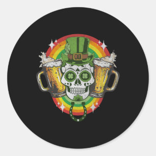 Funny Irish Skull St Patricks Day Beer Leprechaun Classic Round Sticker