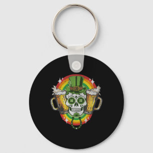 Funny Irish Skull St Patricks Day Beer Leprechaun Key Ring