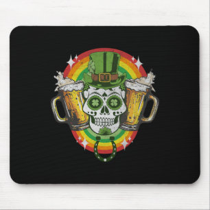 Funny Irish Skull St Patricks Day Beer Leprechaun Mouse Pad
