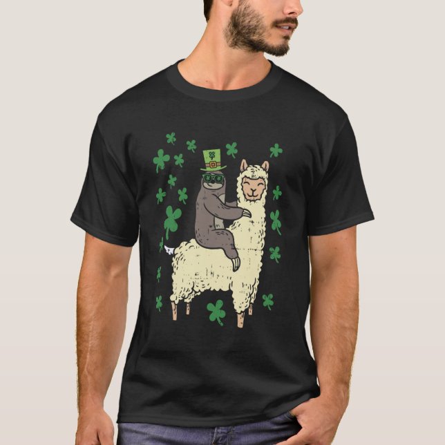 Funny Irish Sloth Llama Shirt St Patricks Day Anim (Front)