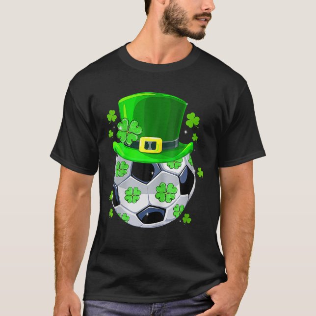 Funny Irish St Patrick Day Soccer Ball Shamrock T-Shirt (Front)