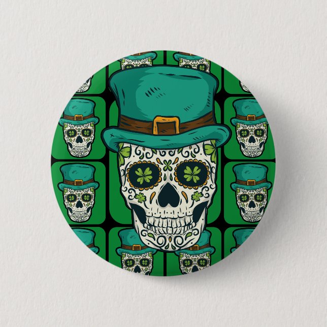 Funny Irish Sugar Skull St Patricks Day Pirate Bon 6 Cm Round Badge (Front)