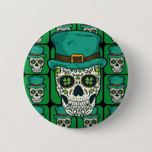 Funny Irish Sugar Skull St Patricks Day Pirate Bon 6 Cm Round Badge