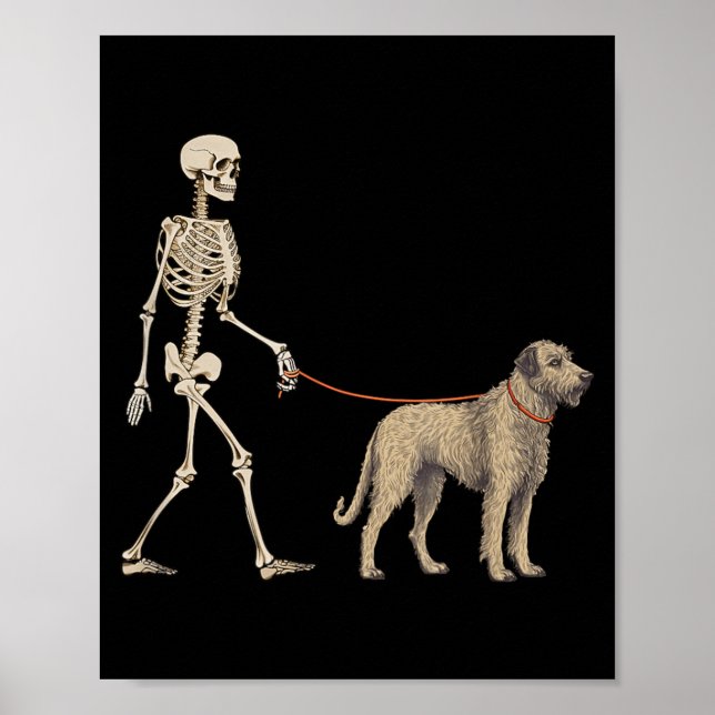 Funny Irish Wolfhound Skeleton Dog Walking Poster (Front)
