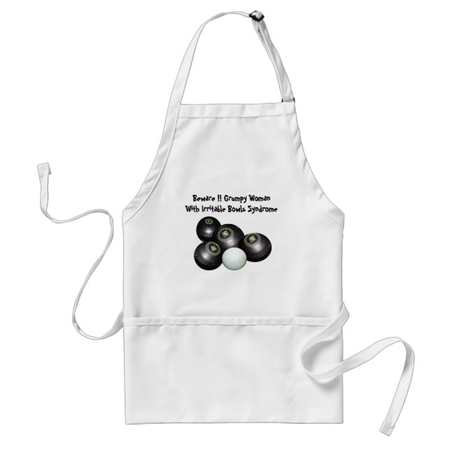 Funny irritable woman has lawn bowls syndrome, standard apron (Front)
