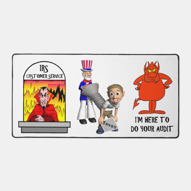 Funny IRS Joke Taxday Humour Humourous Devil Audit Desk Mat (Front)