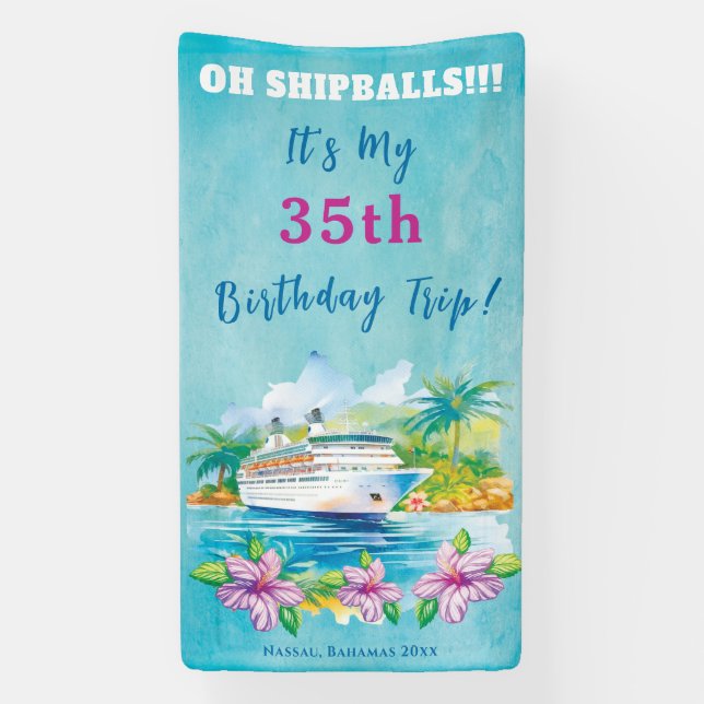Funny Island Beach Birthday Cruise Ship Door Banner (Vertical)