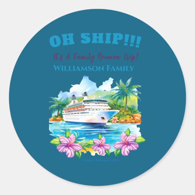 Funny Island Cruise Ship Family Reunion  Classic Round Sticker (Front)