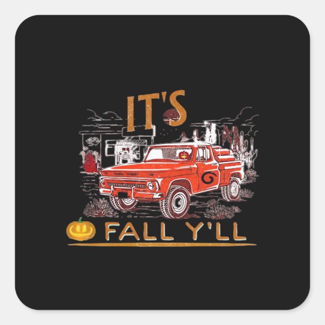 Funny It’s Fall Y’all Cute Gnomes Pumpkin Square Sticker (Front)