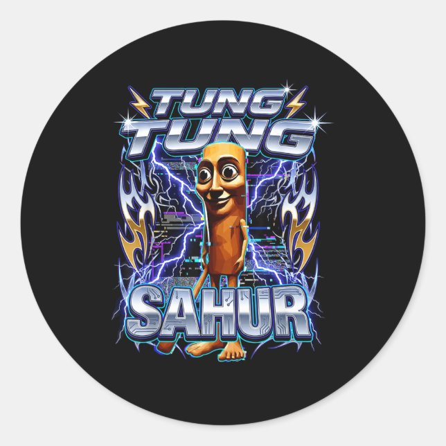 Funny Italian Brainrot Tung Tung Tung Sahur  Classic Round Sticker (Front)