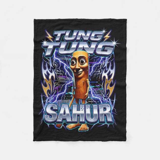 Funny Italian Brainrot Tung Tung Tung Sahur  Fleece Blanket (Front)