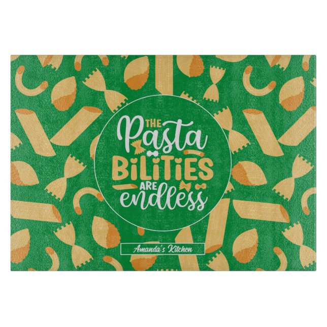 Funny Italian Food Quote Retro Pasta Pattern Cutting Board (Front)