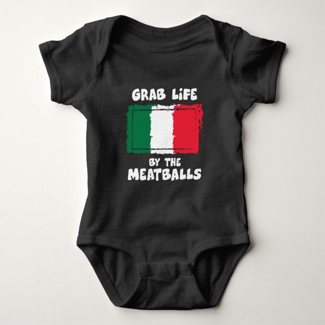 Funny Italian Gift Idea Meatball Italy Flag1 Baby Bodysuit (Front)