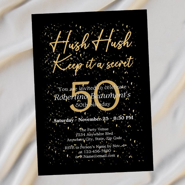Funny It's A Secret White Black 50th Birthday Invitation (Creator Uploaded)