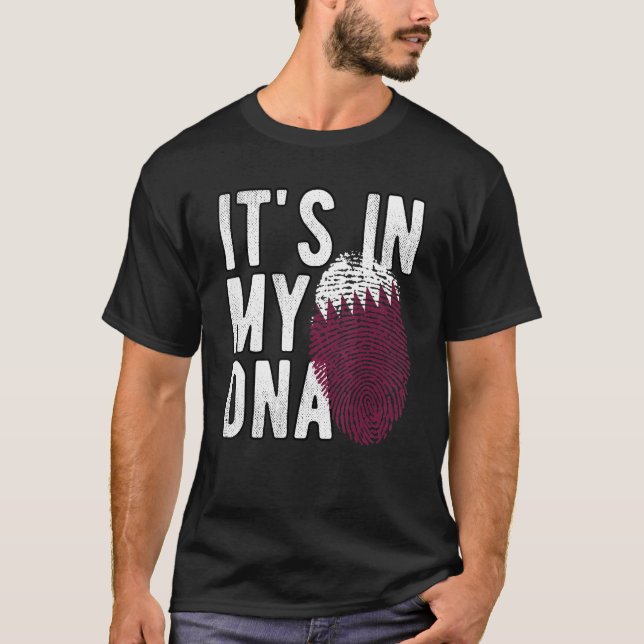 Funny it's in my DNA Qatar flag Fingerprint T-Shirt (Front)