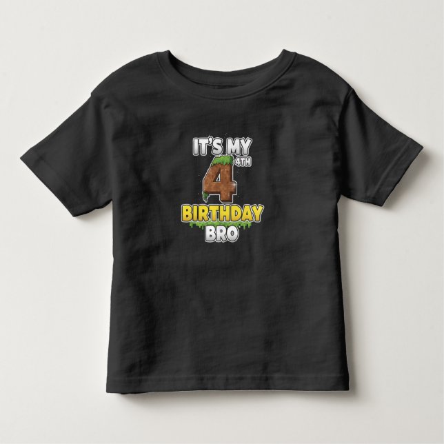 Funny It's My 4th Birthday Bro Video Game Pixel Toddler T-Shirt (Front)
