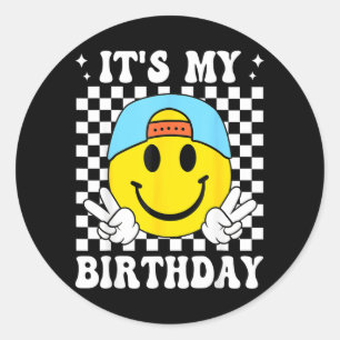 Funny Its My Birthday Happy Face Birthday For Boys Classic Round Sticker
