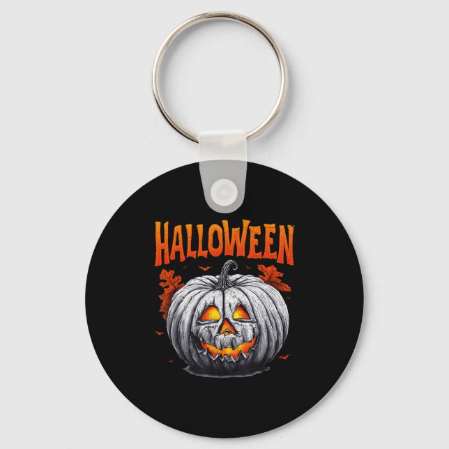 Funny Jack O Lantern Face Pumpkin Halloween Costum Key Ring (Front)