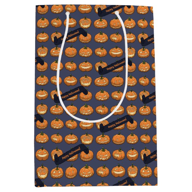 Funny Jack O Lantern Happy Halloween! Pumpkins Medium Gift Bag (Front)