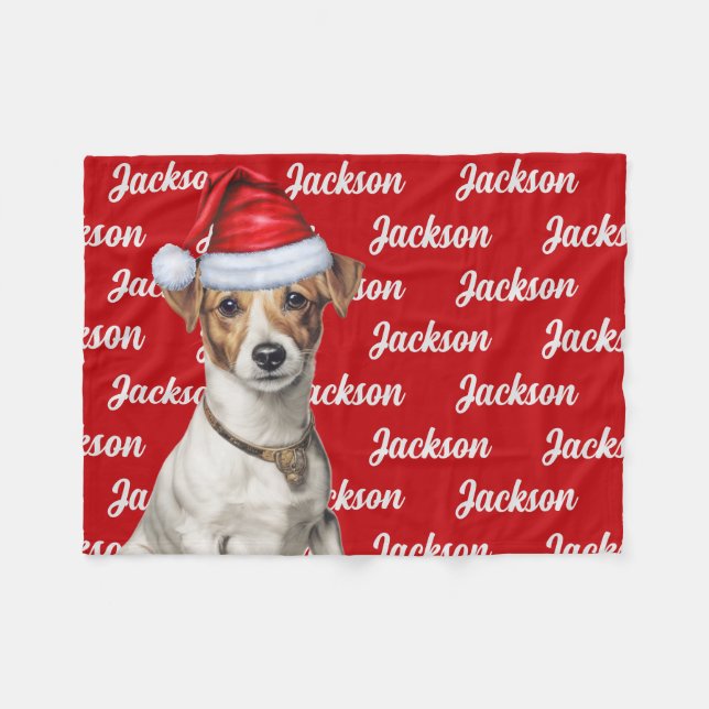 Funny Jack Russell Dog Name Patterned Christmas Fleece Blanket (Front (Horizontal))