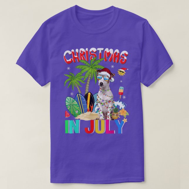 Funny Jack Russell in Santa Hat Sunglasses Christm T-Shirt (Design Front)