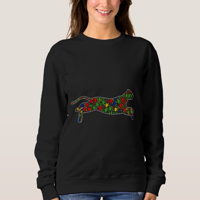 Funny Jaguar Animals Puzzle Pieces Autism Awarenes Sweatshirt (Front)