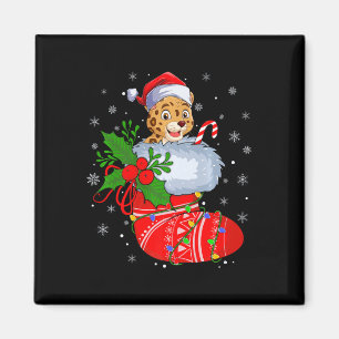 Funny Jaguar In Christmas Socks Santa Claus Lights Magnet