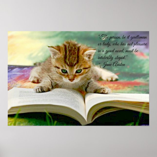 Funny Jane Austen Quote and Kitten Poster (Front)
