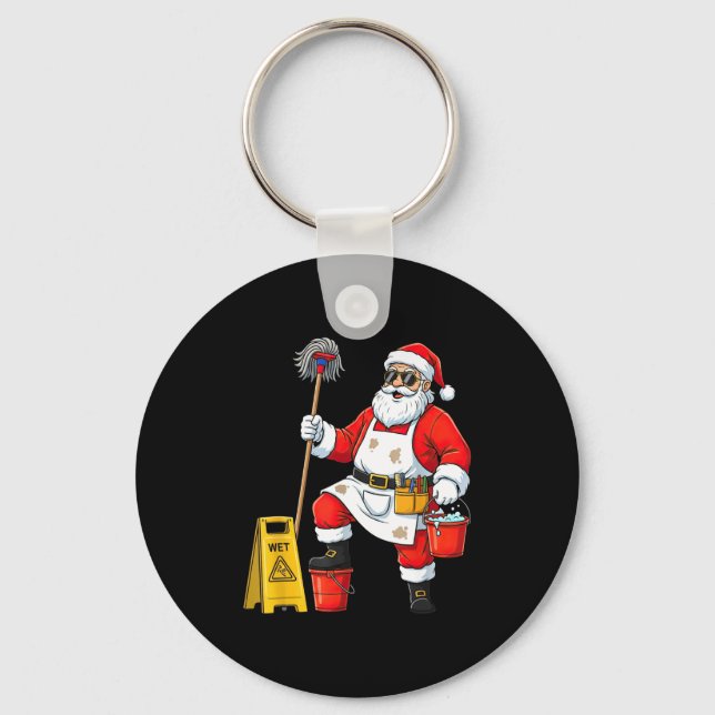 Funny Janitor Santa Christmas Graphic Cleaner Clea Key Ring (Front)
