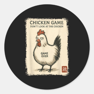 Funny Japanese Art Chicken Game Graphic Tee Men Wo Classic Round Sticker