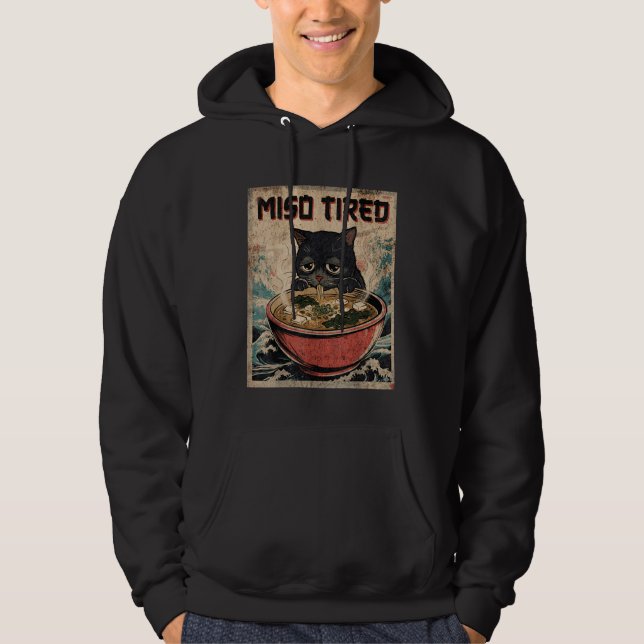 Funny Japanese Cat Pun Food Humor Miso Ramen Soup  Hoodie (Front)