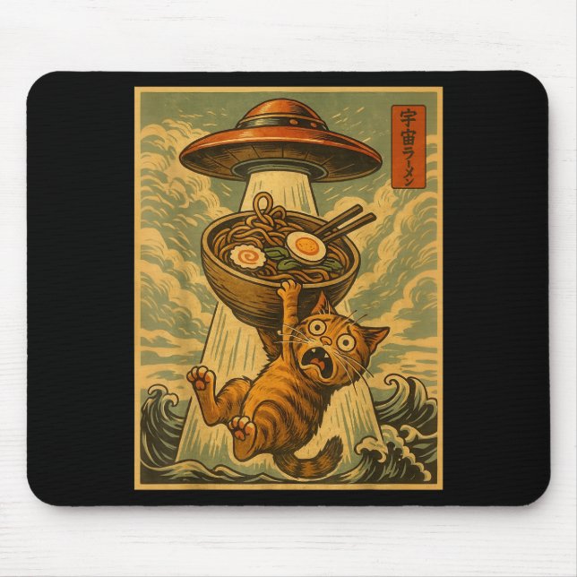 Funny Japanese Cat Ramen Ufo Anime Men Women Teens Mouse Pad (Front)