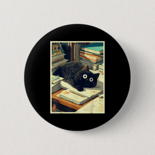 Funny japanese cat teacher student school last day 6 cm round badge