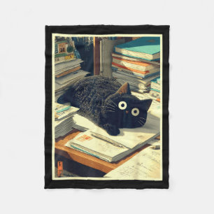Funny japanese cat teacher student school last day fleece blanket