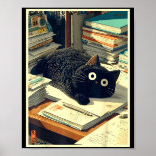 Funny japanese cat teacher student school last day poster