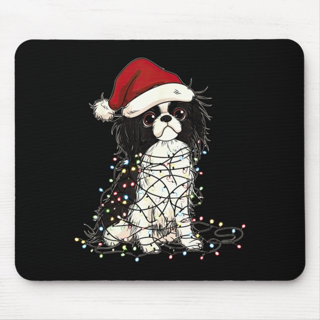 Funny Japanese Chin Christmas Graphics Dog Lights  Mouse Pad (Front)