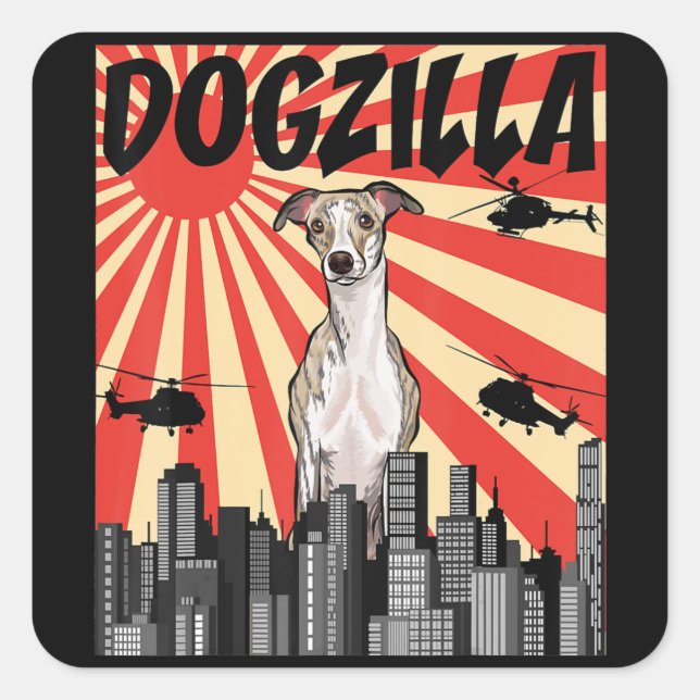 Funny Japanese Dogzilla Whippet Square Sticker (Front)