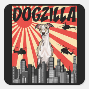 Funny Japanese Dogzilla Whippet Square Sticker