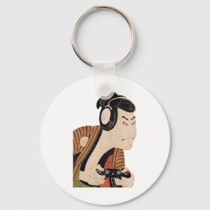 Funny Japanese Gamer Samurai Ukiyo-e Art  Key Ring