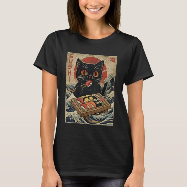 Funny Japanese Kawai Cat Pun Food Cat Humor Sushi  T-Shirt (Front)