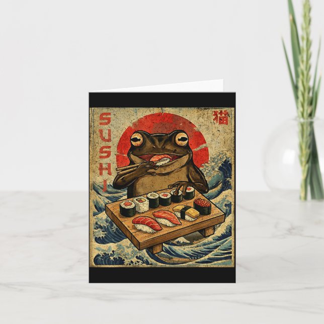 Funny Japanese Kawai Frog Pun Food Frog Humor Sush Card (Front)