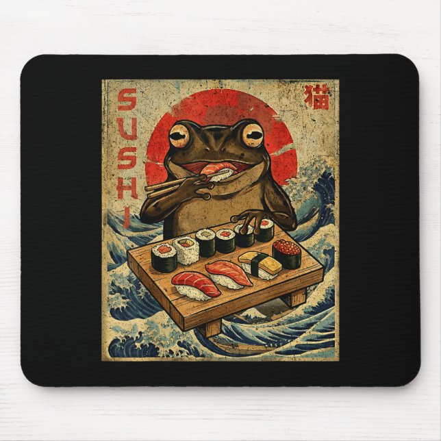 Funny Japanese Kawai Frog Pun Food Frog Humor Sush Mouse Pad (Front)