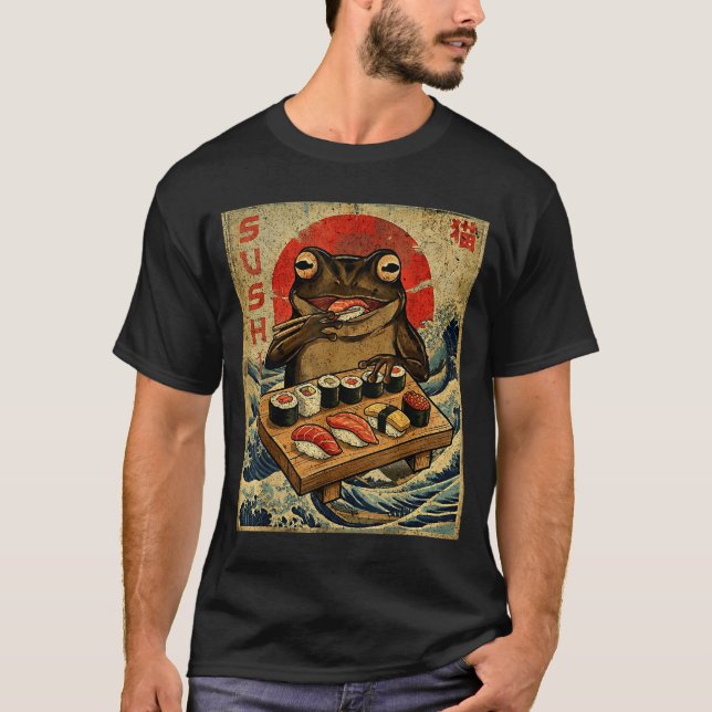 Funny Japanese Kawai Frog Pun Food Frog Humor Sush T-Shirt (Front)