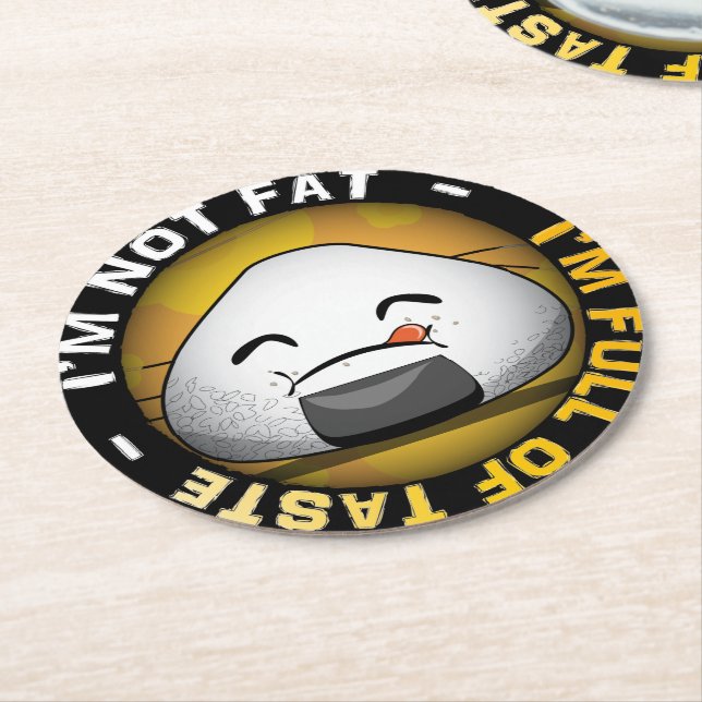 Funny japanese riceball round paper coaster (Angled)