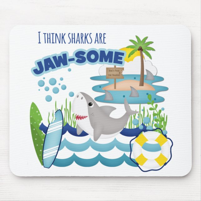 Funny Jawsome Shark Surfboard Mouse Pad (Front)