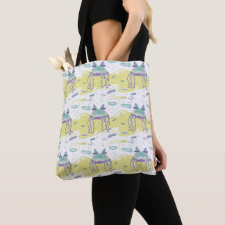 funny jellyfish blue and yellow tote bag