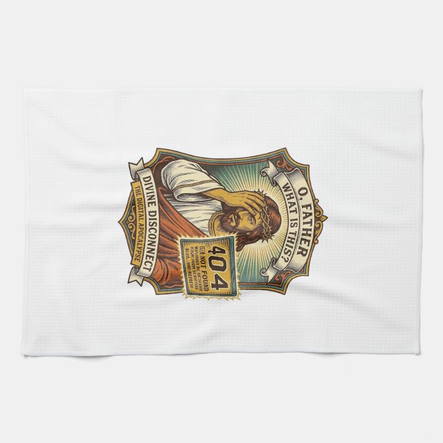 Funny Jesus 404 Error Web Developer Programmer Hum Tea Towel (Horizontal)