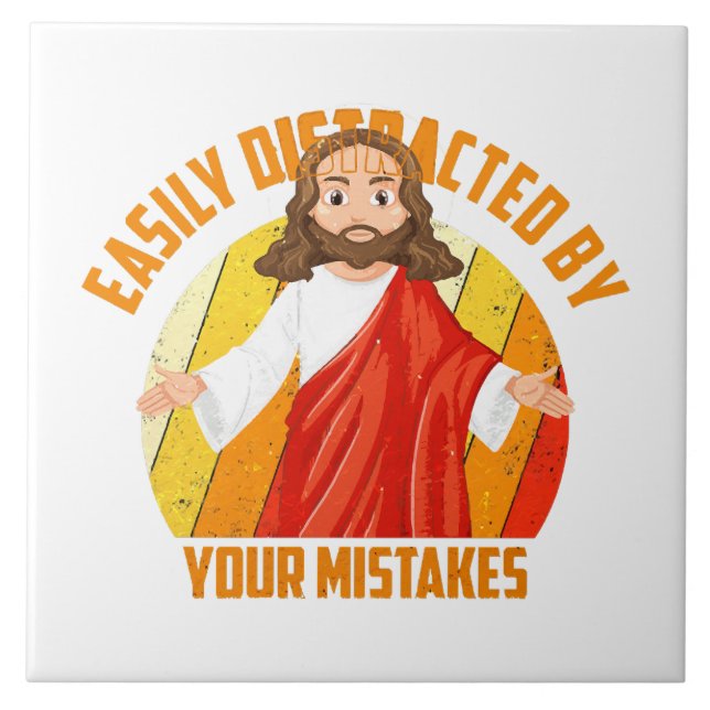 Funny Jesus Ceramic Tile (Front)